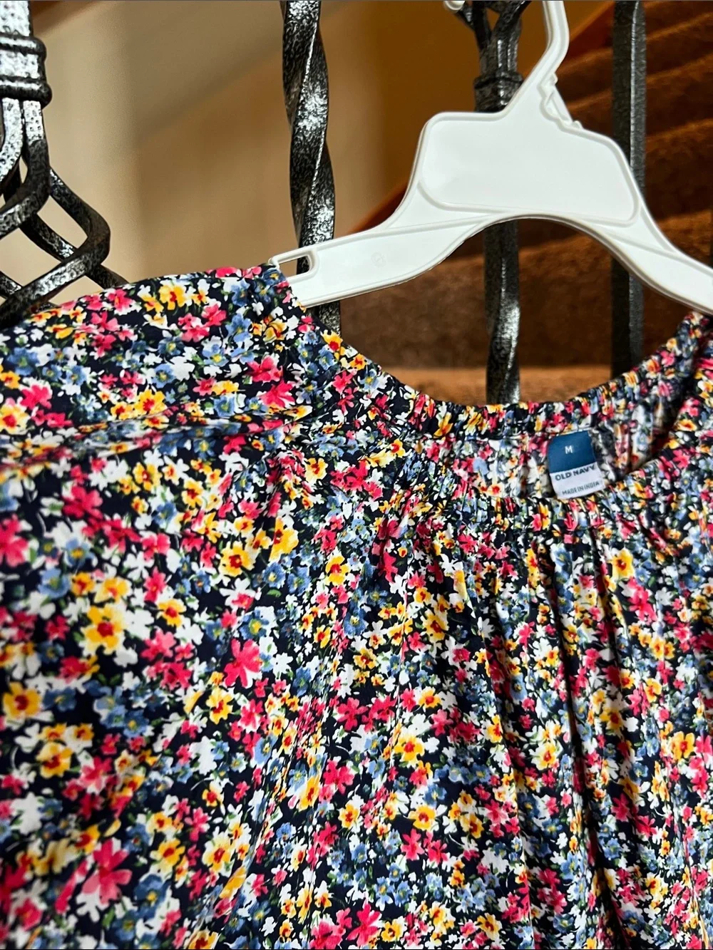 Floral Peasant Blouse with Puff Sleeves - Multicolor 100% cotton